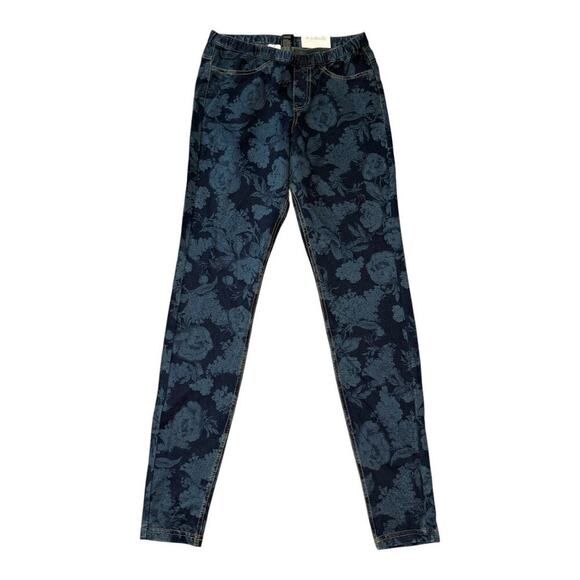 NEW‎ Hue Women's XS Floral Jeggings Midnight Rinse Blue Elastic Waistband NWT - Picture 1 of 6